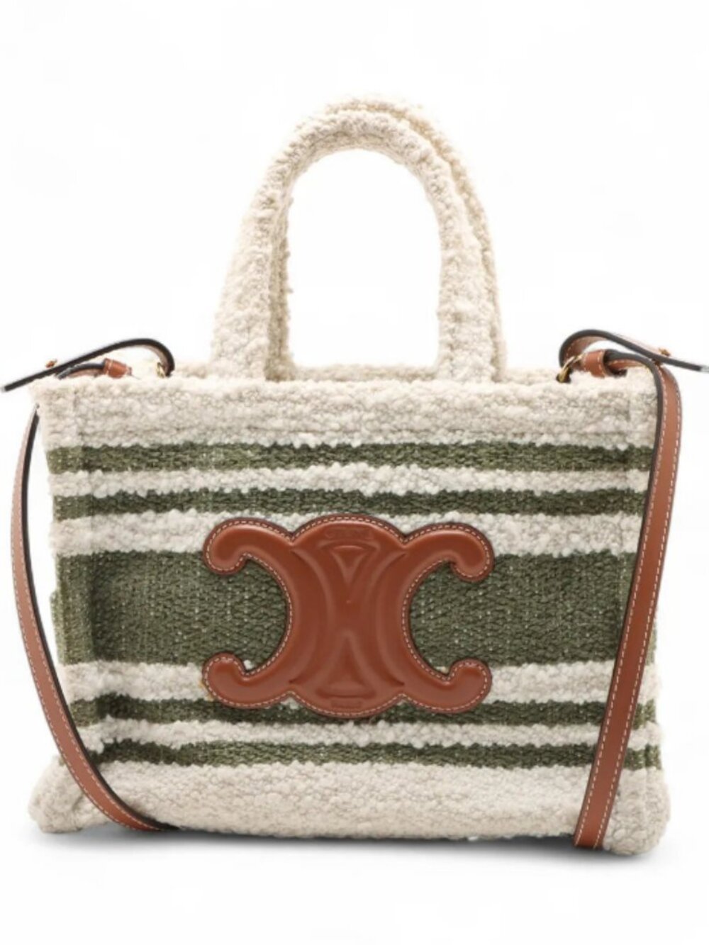 Celine Triomphe Small Cabas Two-Way Handbag White x Green